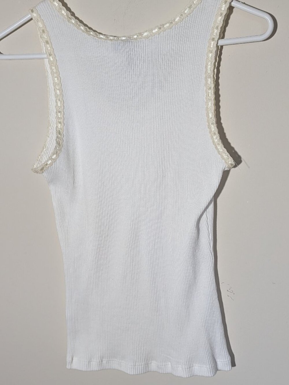 Cha Cha Vente Bohemian Sleeveless Lace Up Ribbed Tank Top Size S White Cream - Picture 4 of 5